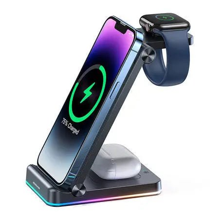15W 3 In 1 LED Foldable Fast Wireless Charger Stand - PlugoTech
