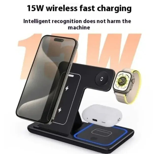 15W 3 In 1 LED Foldable Fast Wireless Charger Stand - PlugoTech