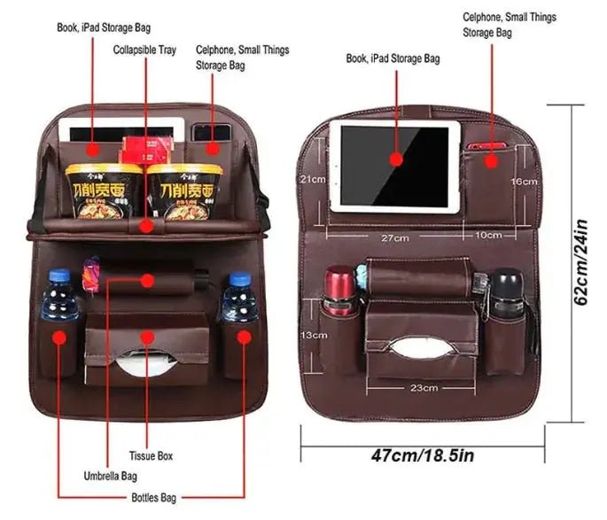 DriveSmart™ Deluxe Car Seat Organizer & Foldable Table - PlugoTech