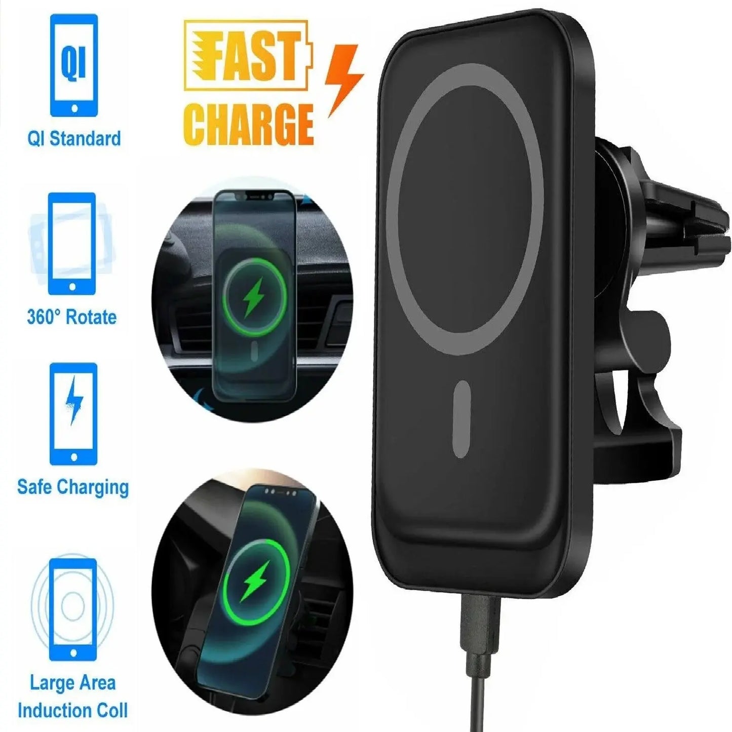 MagniCharge™ 15W MagSafe Magnetic Wireless Car Charger & Mount - PlugoTech