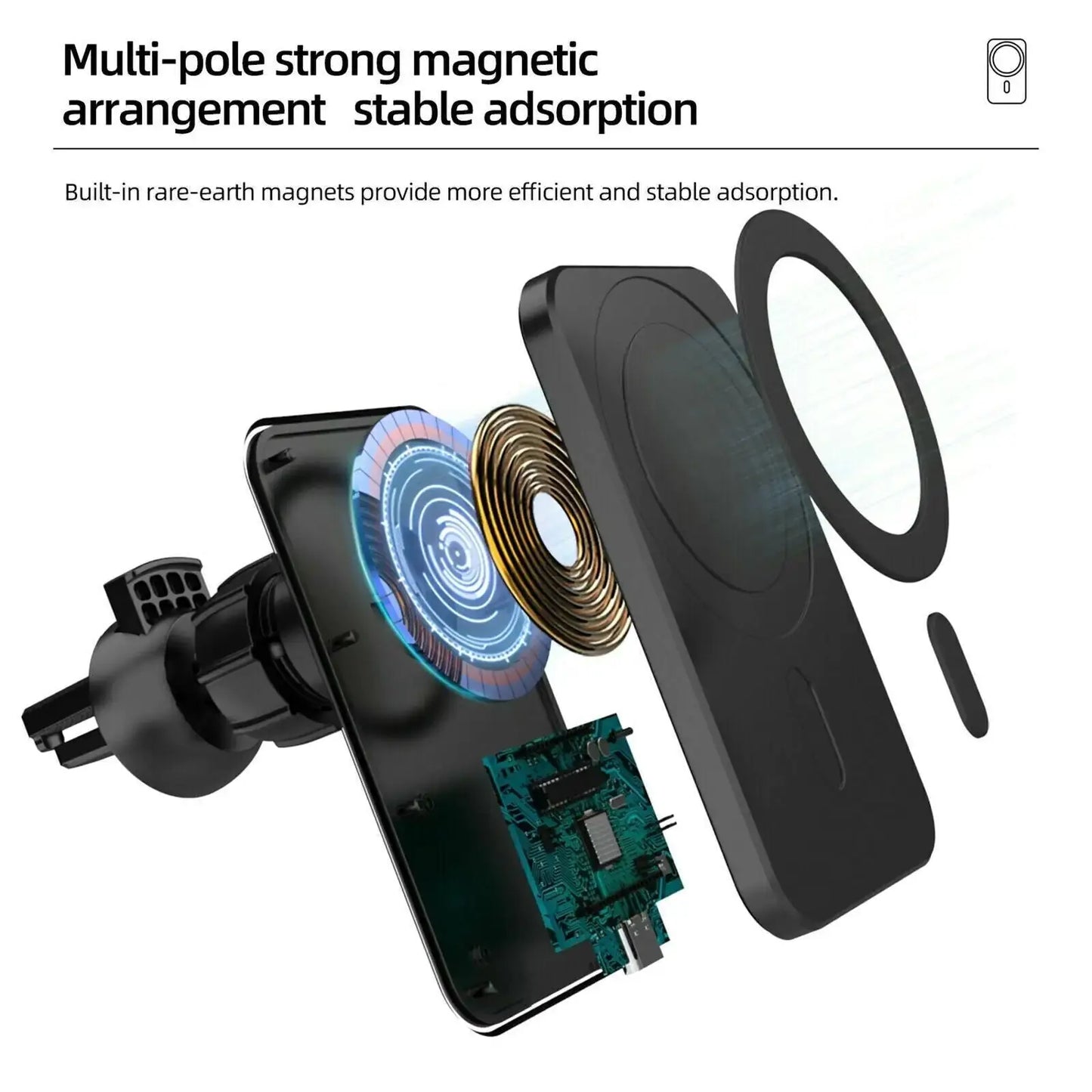 MagniCharge™ 15W MagSafe Magnetic Wireless Car Charger & Mount - PlugoTech
