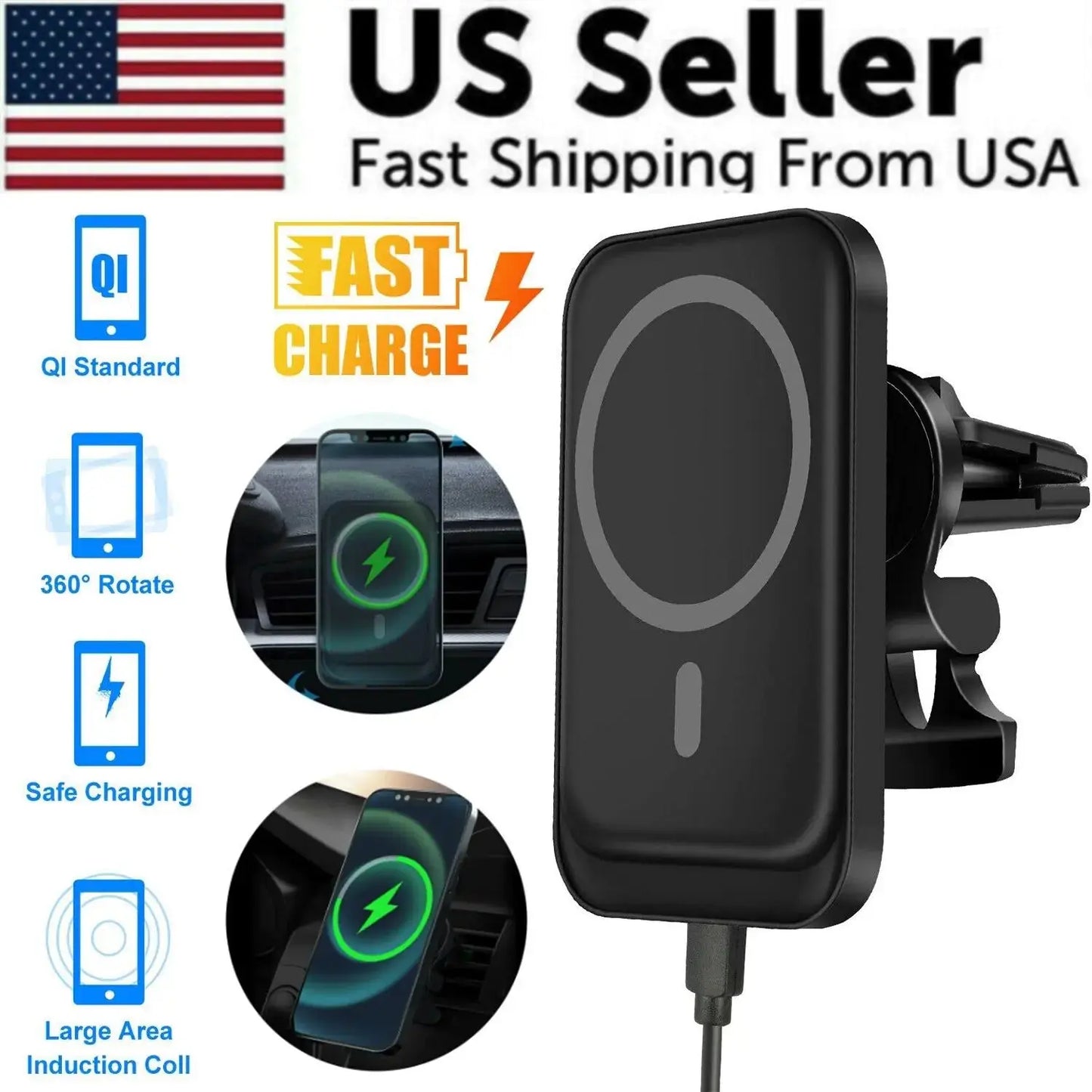 MagniCharge™ 15W MagSafe Magnetic Wireless Car Charger & Mount - PlugoTech