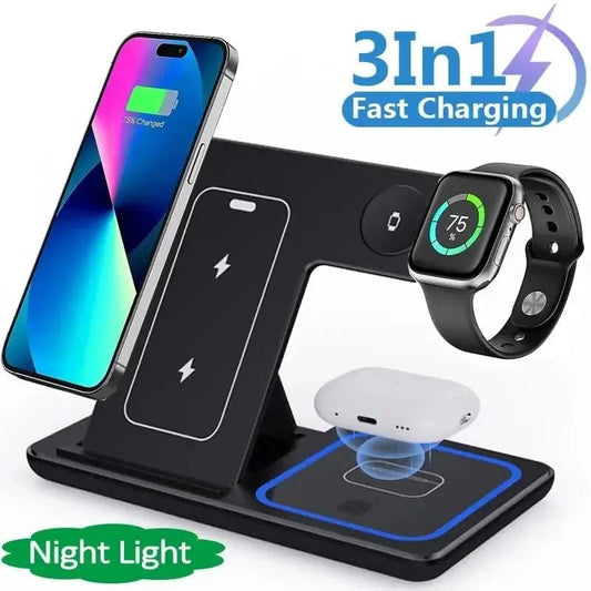 15W 3 In 1 LED Foldable Fast Wireless Charger Stand - PlugoTech