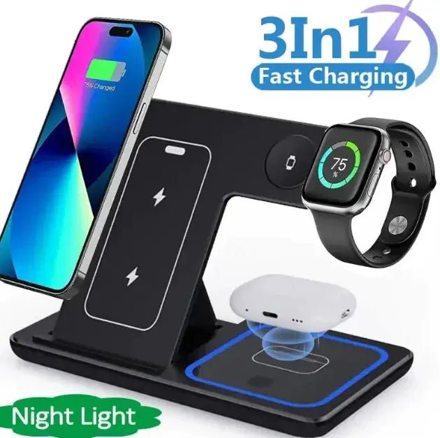 15W 3 In 1 LED Foldable Fast Wireless Charger Stand - PlugoTech