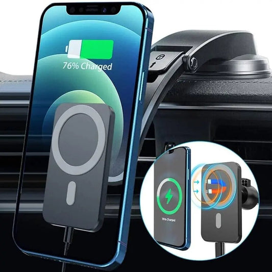 MagniCharge™ 15W MagSafe Magnetic Wireless Car Charger & Mount - PlugoTech