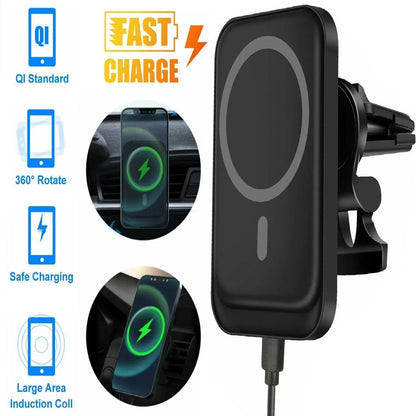 MagniCharge™ 15W MagSafe Magnetic Wireless Car Charger & Mount - PlugoTech